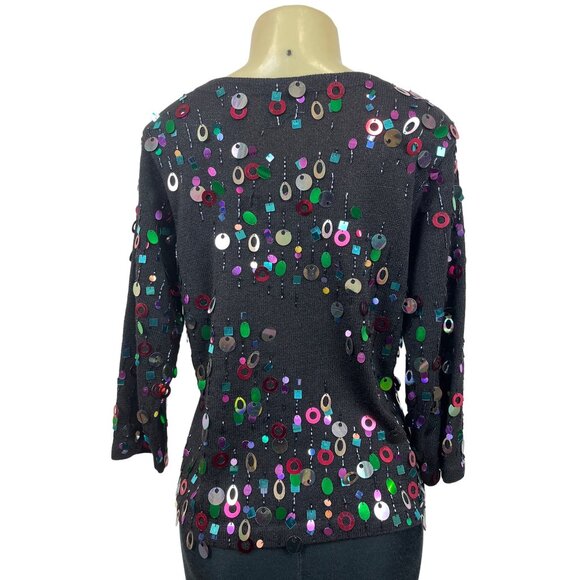 Design Options Womens Colorful Sequin Knit Sweater Size M - Picture 4 of 8